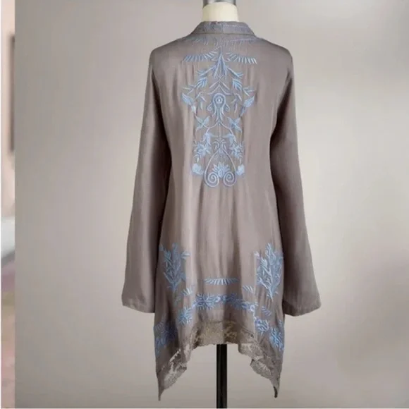 Sundance Long Life Kimono Size Small Blue Gray Embroidered Open Knit - Picture 3 of 4
